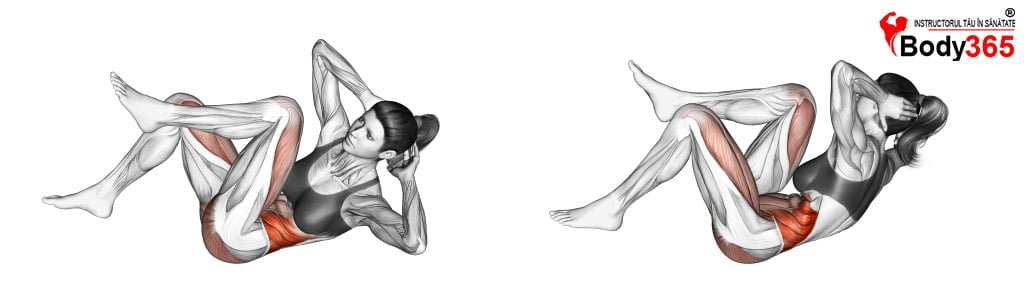 Crunch bicicleta exercitiu abdomen mod de executare