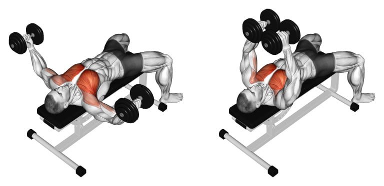 Fluturari cu gantere din orizontal pentru piept