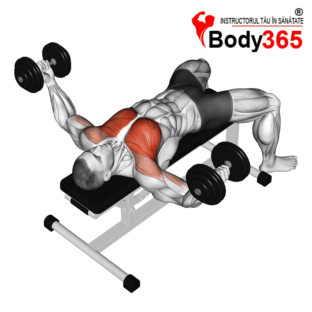 Fluturari cu gantere pentru piept din orizontal