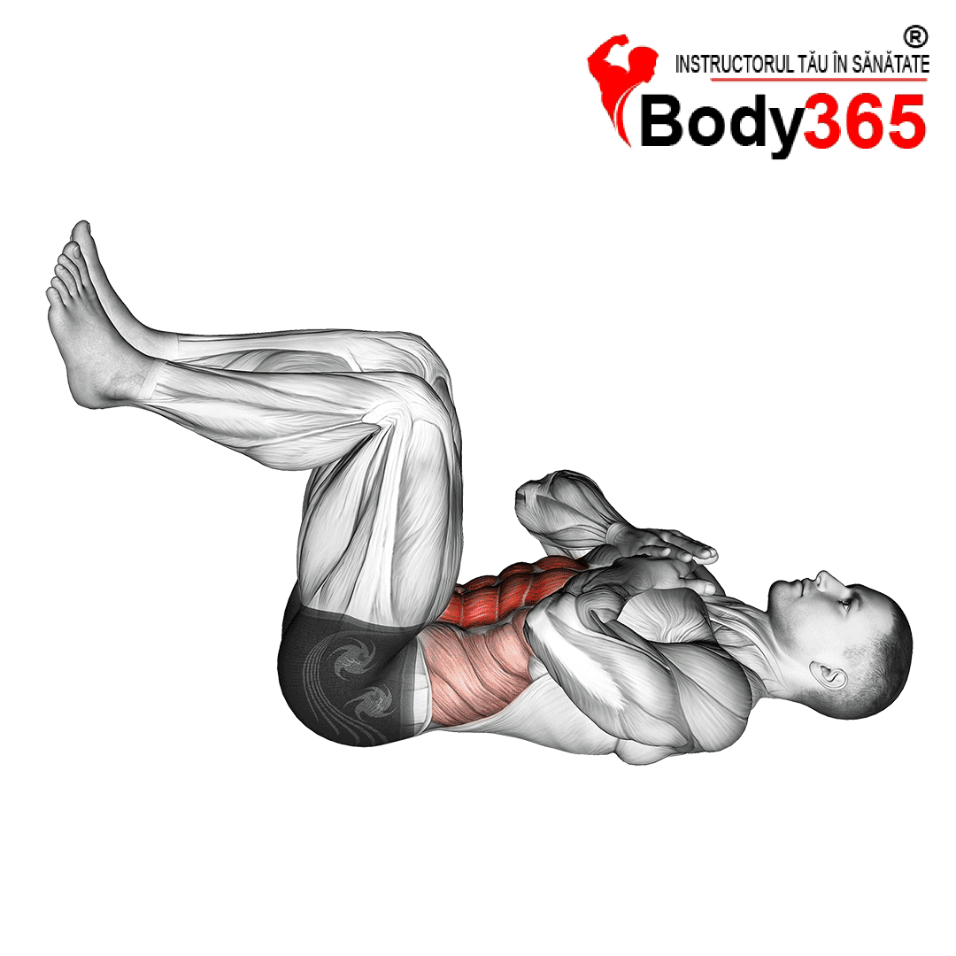 Exercitiu Crunch cu genunchii indoiti la 90 de grade