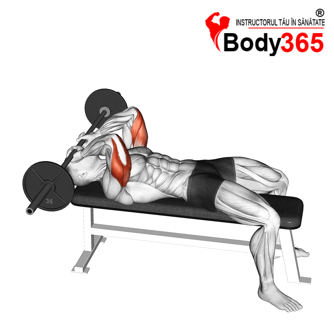 Extensii triceps cu bara (Skull Crushers) Mod de executie